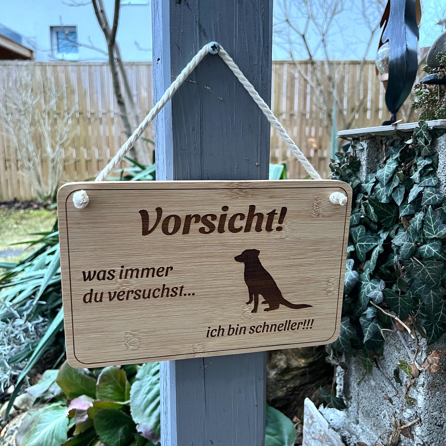 Hundeschild, Dekoschild Bambus